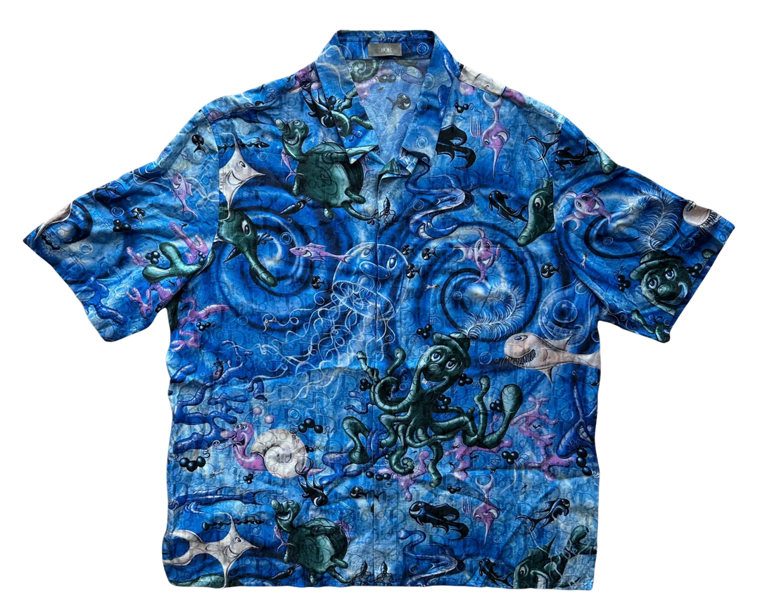 DIOR X KENNY SCHARF 'FISH' SILK BUTTON UP SHIRT