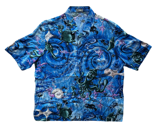 DIOR X KENNY SCHARF 'FISH' SILK BUTTON UP SHIRT