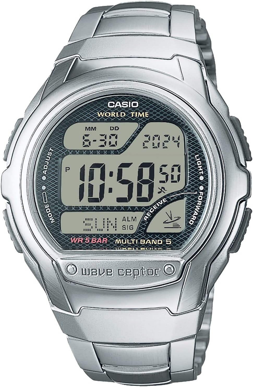 Casio Wave Sceptor WV-58RD-1AJF Men's Wristwatch, Silver, Silver, Bracelet Type