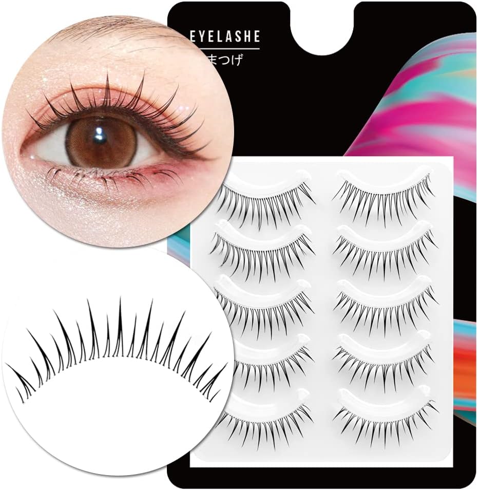 False Eyelashes, 4D False Eyelashes, Natural False Eyelashes, Ultra Lightweight, Soft, Handmade False Eyelashes Clustered Transparent Axis 5 Pairs HT2