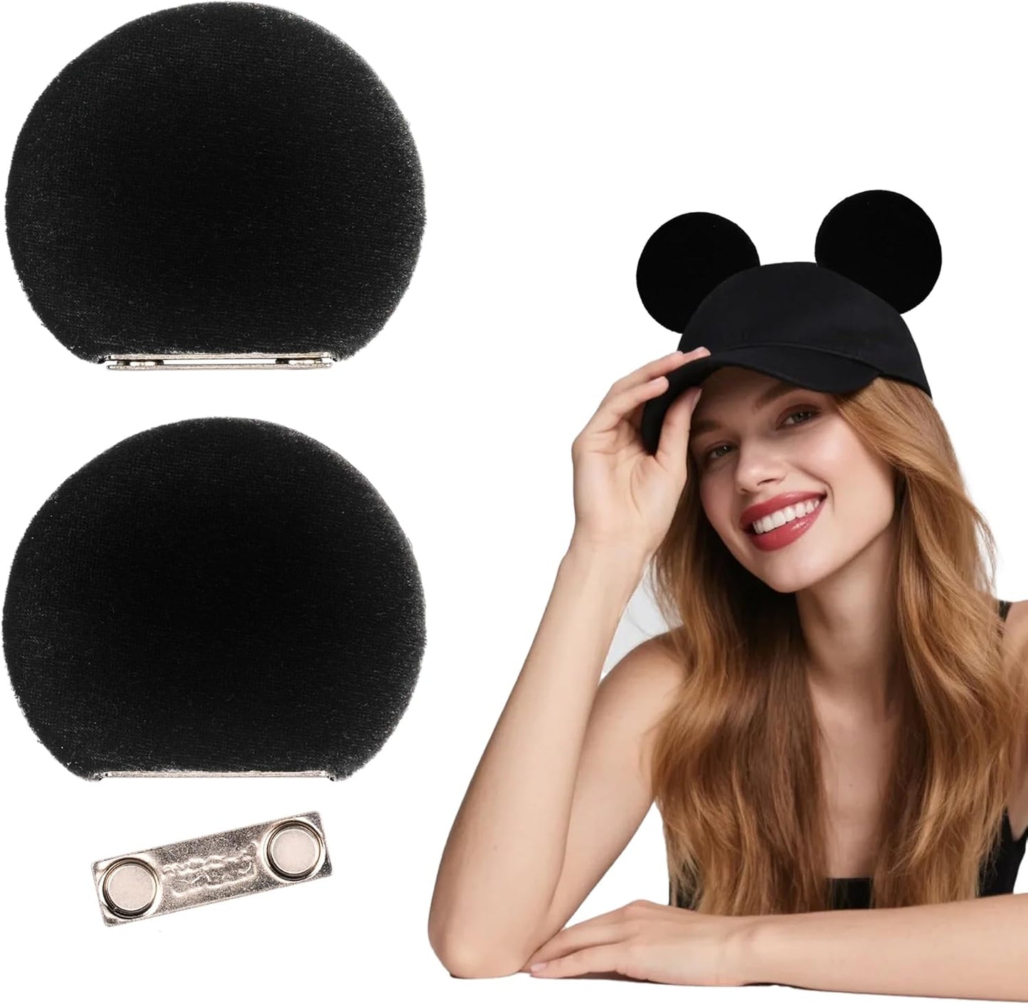 zhezesmila - Orejeras magnéticas de ratón para gorra, barretina, boina y gorro de cubo - Orejeras de ratón de 8.9 cm con clip para niños y niñas, conjuntos de disfraz