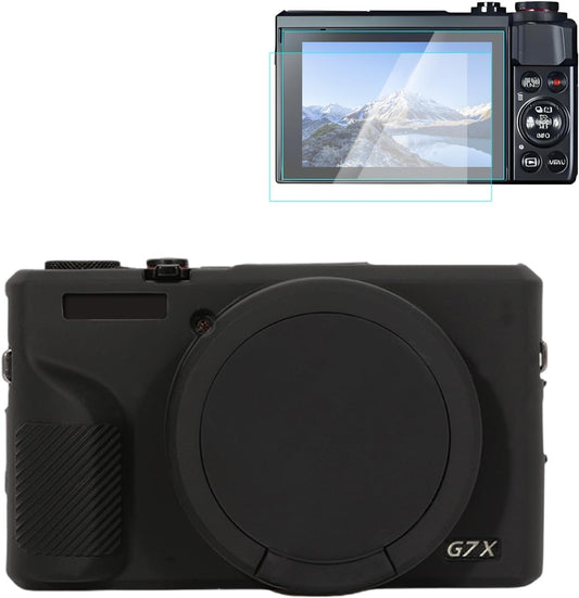 Rieibi Camera Case, Canon G7X Mark III Digital Camera Case, G7X Mark III Accessories, Screen Protector Silicone Case, Canon G7X3 Protective Cover and Screen Protector Film, Black, camera case