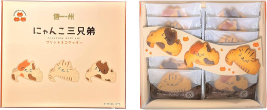 Toyogami Seika Shinshu Nyanko Three Brothers (Shinshu Nagano Souvenir, Sweets, Western-style Cookies, Printed Cat Cookies) 12 pieces (x 1)