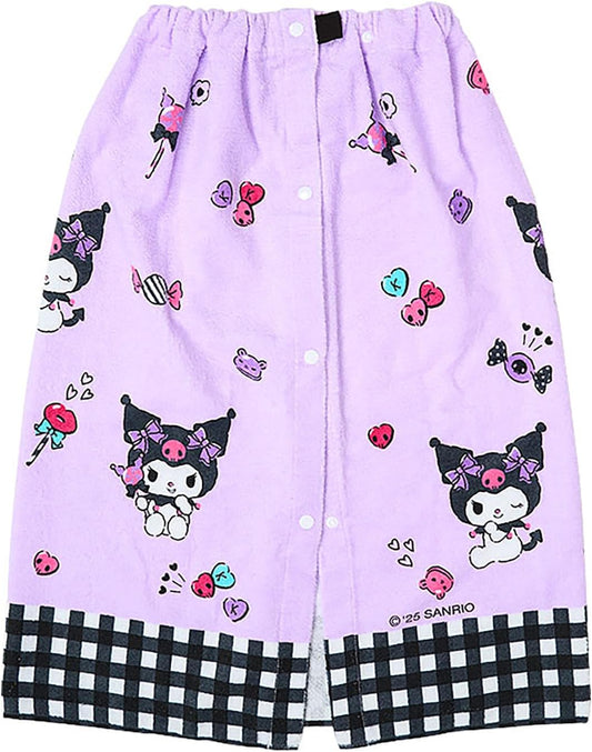 Sanrio 946672 Kids Wrap Towel, 27.6 inches (70 cm), Chrome, Girls, Purple, 100% Cotton, For Kids, Pool Supplies, Changing Towel, With Snap Buttons, Name Space on Tags