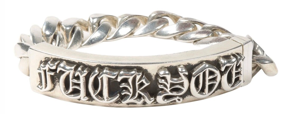 CHROME HEARTS 'FUCK YOU' 9 IN” SILVER CUBAN LINK ID BRACELET