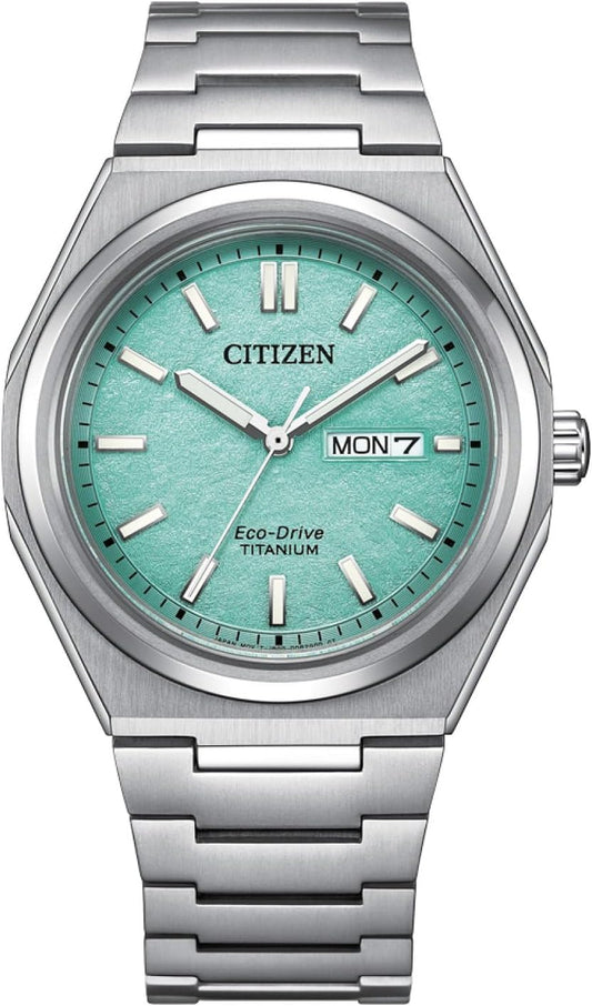 Citizen Super Titanium Turquoise Background AW0130-85M Eco-Drive Solotempo Men's Watch