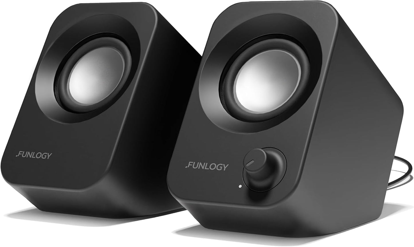 FUNLOGY PC Speakers, Stereo Speakers, Total 14W, USB Power, Deep Bass, Aux, 0.14 inch (3.5 mm) Pin Input, Japanese Brand, VGP2024 Award Winner, Black