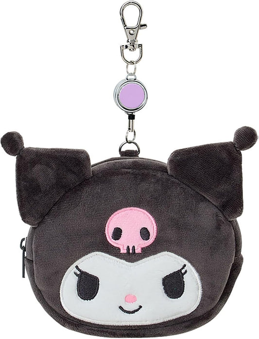 Sanrio (SANRIO) Face-shaped Pass Case & Pouch Cotton, PVC, Steel, Polyester ID Holder with Reel Small Item Storage Suitable for Ages 15 and Up