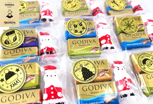 OKURUX Christmas Candy Assortment, Santa Chocolate Balls, Godiva, Napolitan Chocolate, CHILLOUT Pack, Petite Gift, Santa Chocolate Balls, Individually Wrapped, Gold Stickers, Christmas Gift, Christmas