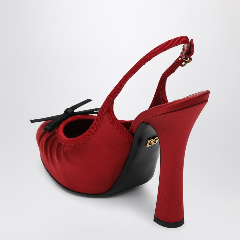 Dolce  Gabbana ドルチェ＆ガッバーナレッドサテンハイスリングバック - Image 1
