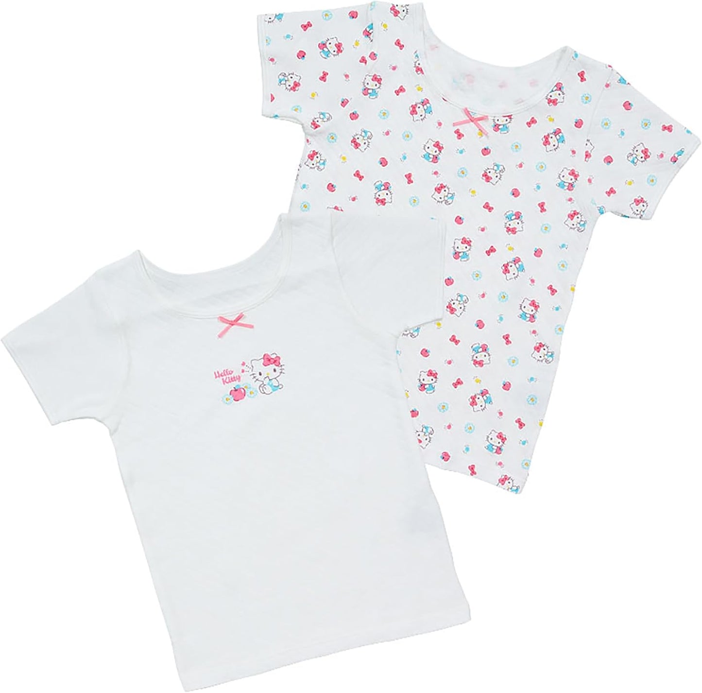 Sanrio 225991 Kids' Quilt Short Sleeve Underwear, Set of 2, Hello Kitty 51.2 inches (130 cm), Cotton, Name, 2 Patterns for Kids