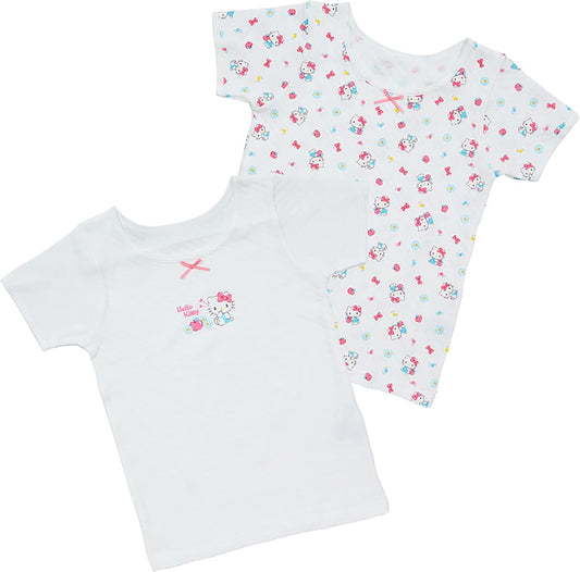 Sanrio 225991 Kids' Quilt Short Sleeve Underwear, Set of 2, Hello Kitty 51.2 inches (130 cm), Cotton, Name, 2 Patterns for Kids