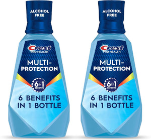 Crest Enjuague bucal Pro Health Multi-Protection, 1L, paquete de 2, beneficios 6 en 1, sin alcohol, reparación de esmalte, ambientador de aliento, anti caries, enjuague bucal con flúor, tratamiento para el mal aliento para adultos, contiene CPC