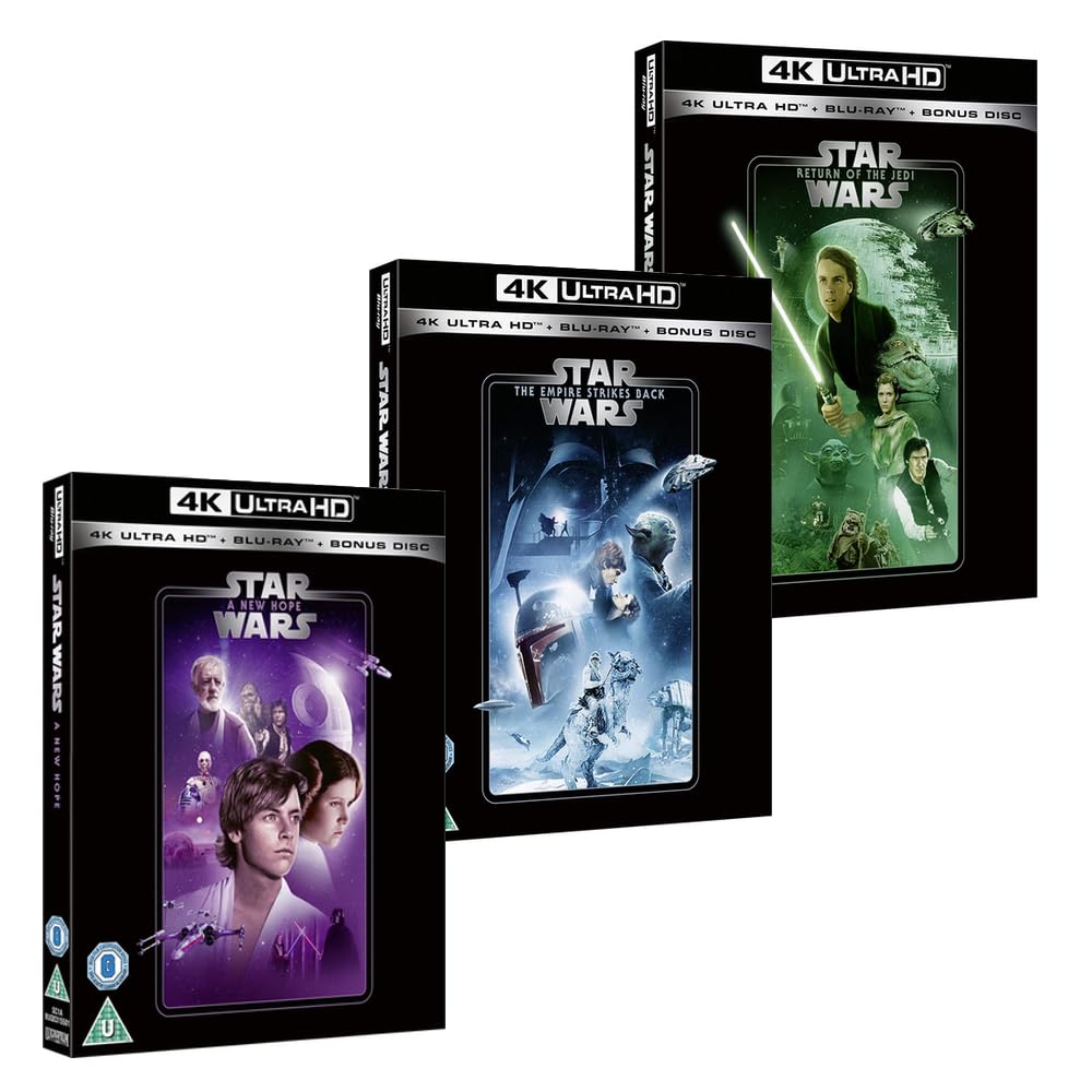 Star Wars Original Trilogy: 3 Movie Collection Set (IV V VI) (A New Hope / The Empire Strikes Back / Return of The Jedi) - [4K UHD + Blu-Ray, Region Free]