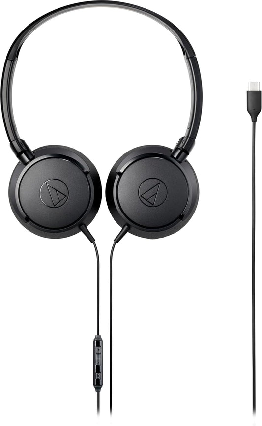 Audio Technica ATH-S120C Headphones On-Ear Wired 1.2m USB Type-C Connector Microphone for Web Conferencing with Remote Control Lightweight Compact for iPhone 15 iPad PC Windows Mac Android [Domestic