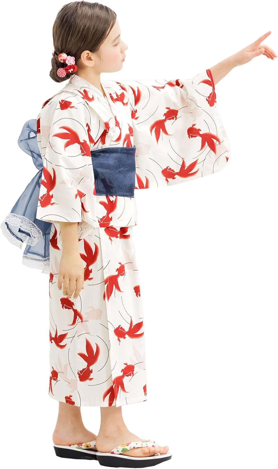 Bee say00004 Yukata 3-Piece Set, Girls, Kids, Summer, Striped, Lattice, Goldfish, Shirring, Easy Fireworks Display, Festival