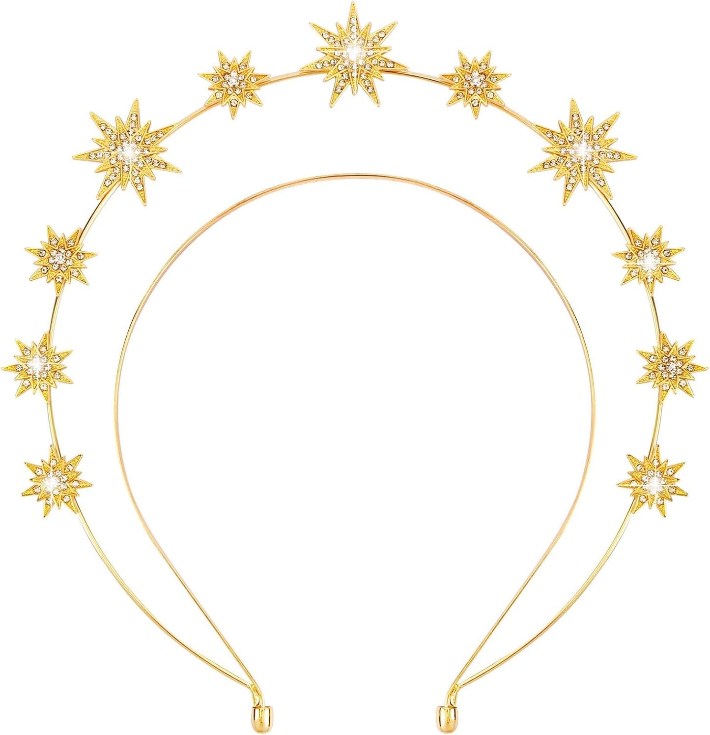 Gold Halo Star Crown Headband - Rhinestone Star Crown Headband for Women, Celestial Tiara Hair Accessories, Shiny Sparkly Headband for Birthday Party & Cosplay