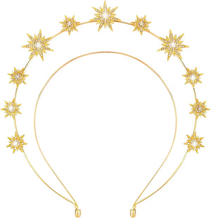 Gold Halo Star Crown Headband - Rhinestone Star Crown Headband for Women, Celestial Tiara Hair Accessories, Shiny Sparkly Headband for Birthday Party & Cosplay