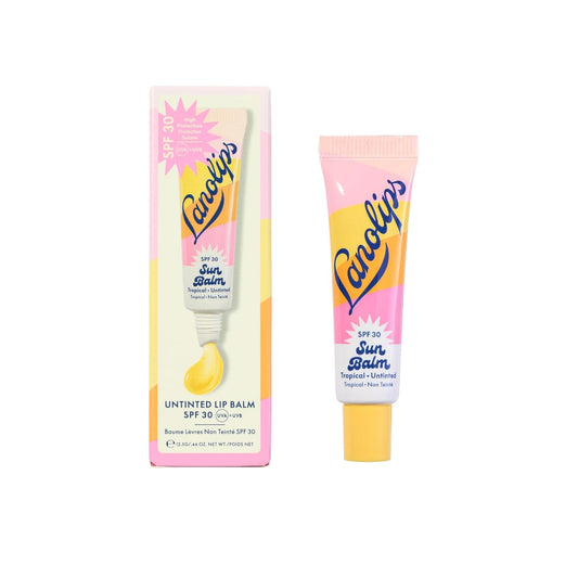 Lanolips Sun Balm Tropical SPF 30 - Hidratante labial de lanolina hidratante con aroma a piña, esenciales de playa y cuidado solar con protección UVA/UVB de amplio espectro, sin teñir (0.44 onzas)