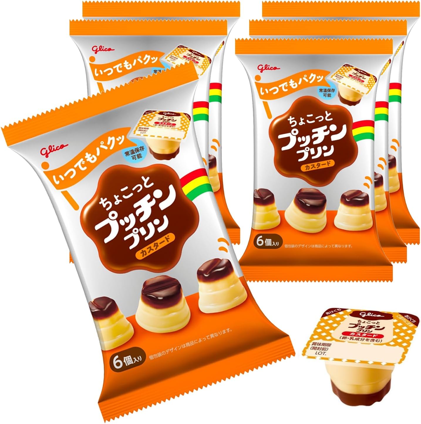 【Exclusive】Ezaki Glico Chocotto Pucchin Pudding Custard Can Be Stored at Room Temperature Snack Bento 120g (20g x 6 pcs) x 6 Packs
