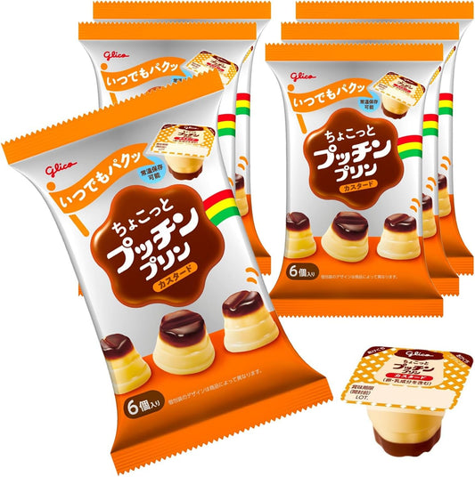 【Exclusive】Ezaki Glico Chocotto Pucchin Pudding Custard Can Be Stored at Room Temperature Snack Bento 120g (20g x 6 pcs) x 6 Packs