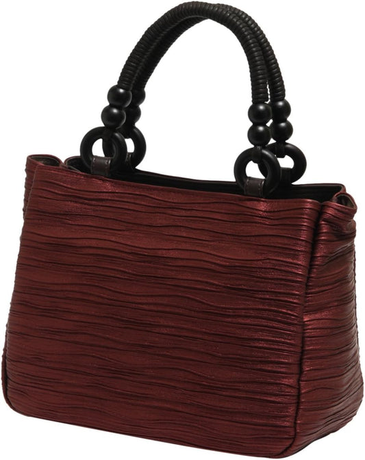 Hasegawa Pleated Processed Kimono Western Style Handbag (Red, Gray, Black) M/S Made in Japan