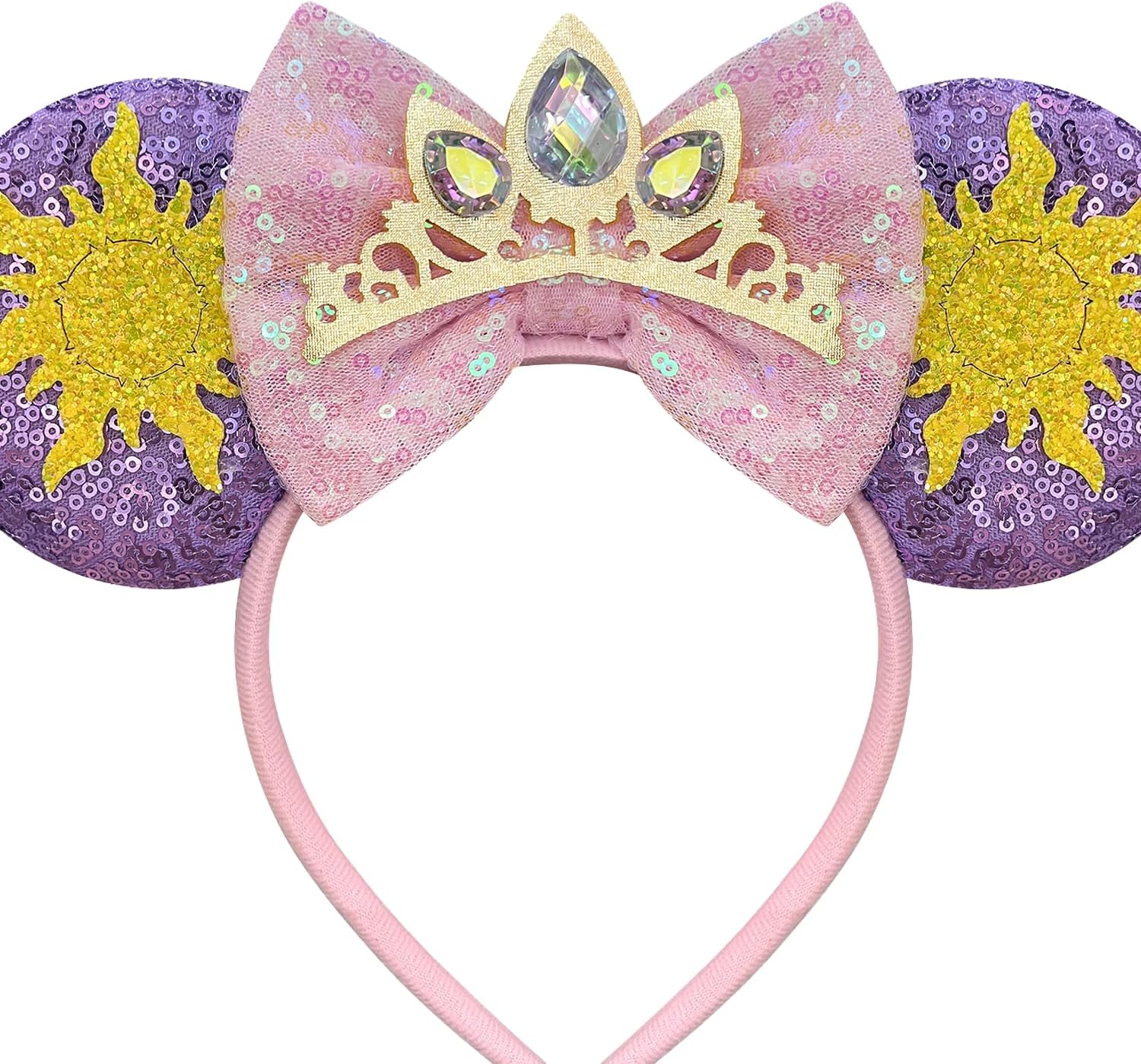 Princess Ears Headband for Women Adult Crown and Star Glitter Cute Mouse Ears Park