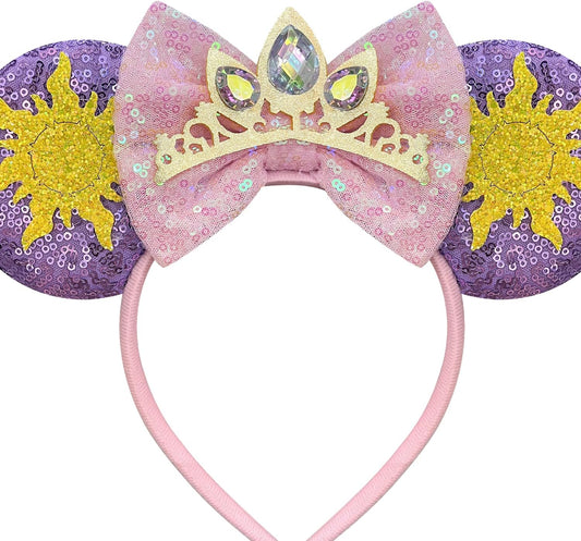 Princess Ears Headband for Women Adult Crown and Star Glitter Cute Mouse Ears Park