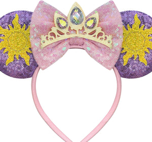 Princess Ears Headband for Women Adult Crown and Star Glitter Cute Mouse Ears Park