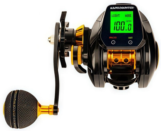 Bait Reel 7.2:1 Gear Ratio Digital Fishing Reel Digital Fishing Bait Reel Accurate Line Counter Depth Position Display 0-12 Stepless Speed Adjustment Fish Shot Alarm System Load Capacity 15kg
