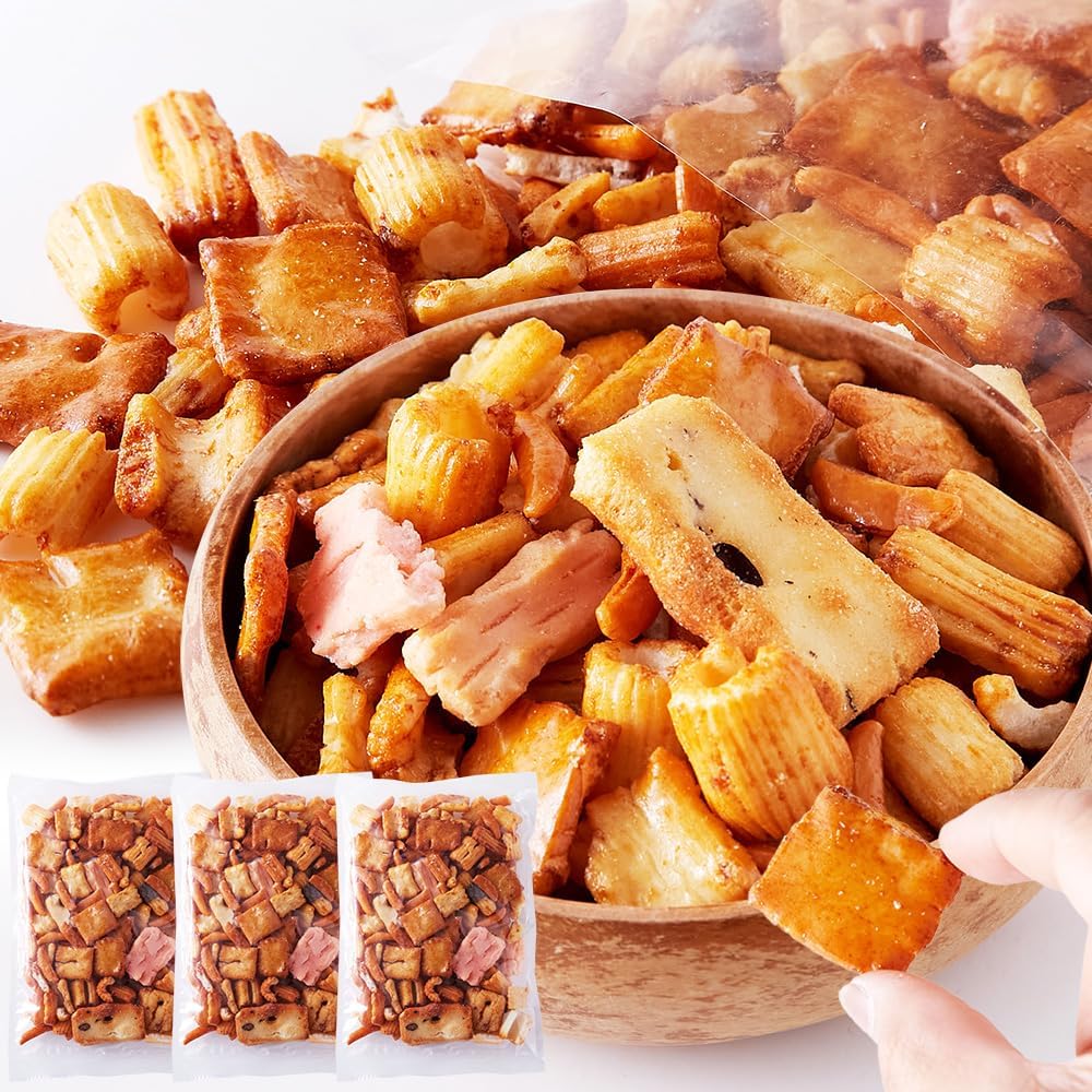 Tennensei Natural Living Cracker Mix (300g) 100g x 3 Packs Assorted: Kaki no Taane, Shrimp Crackers, Soy Bean Crackers, Seaweed Crackers, Senbei Crackers, Ring Crackers, Snack, Tea Time Treat