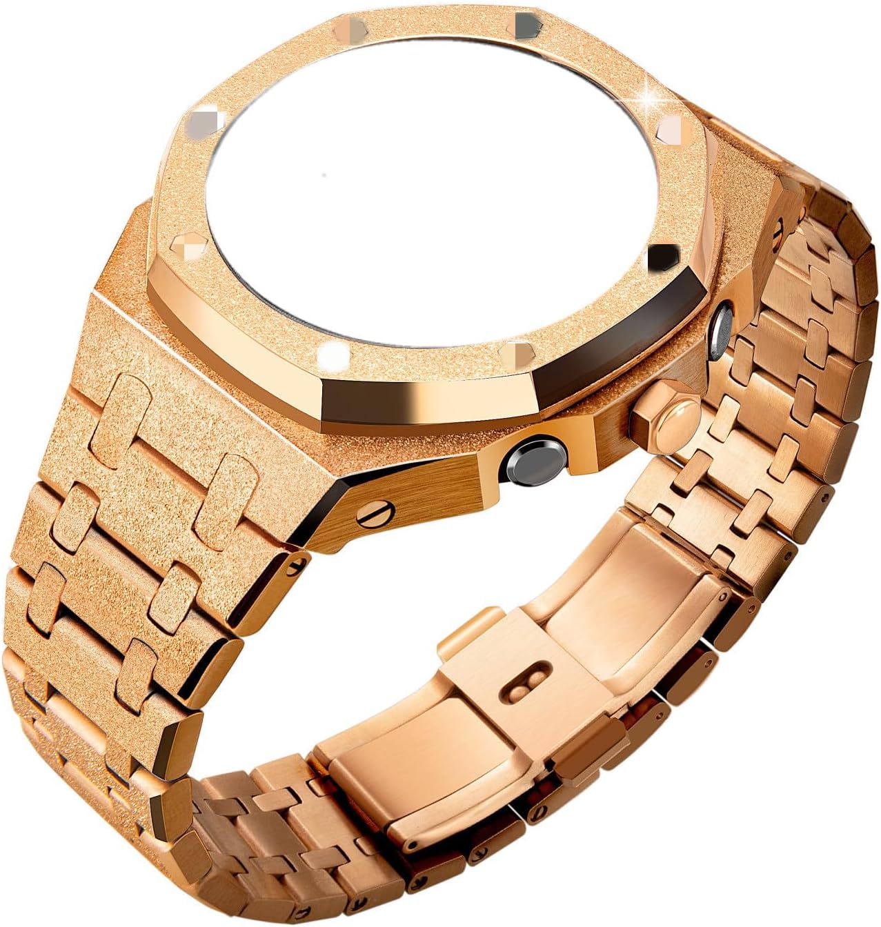 [JUSUTEK] Innovation Watch GA2100 Cream Gold Gold Coating Custom Parts,4th Generation+Crown AP Style,Full Star Watch Band + Watch Case,GA2100 mod Kit Custom Bezel Watch Band Strap Metal Cover Model