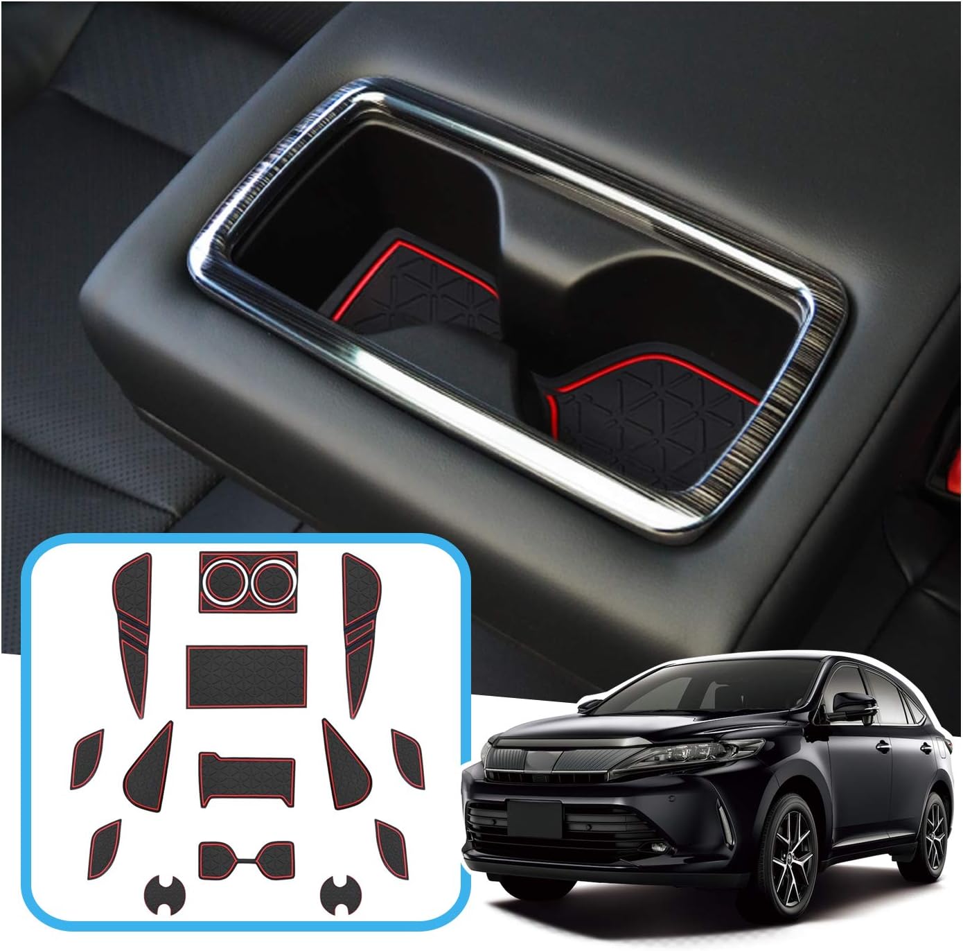 Ruiya Toyota Harrier 80 Series Interior Rubber Mat, Anti-Slip Sheet, Accessories, Pocket Mat, Harrier 80 Series Accessories, Scratch Prevention, Noise Reduction, 17 PCS (Red)