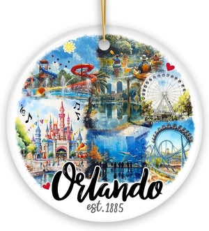 Adorno de cerámica maravillosamente tropical de Orlando, recuerdo vintage de Florida con Parque Universal y estación espacial (versión 2)