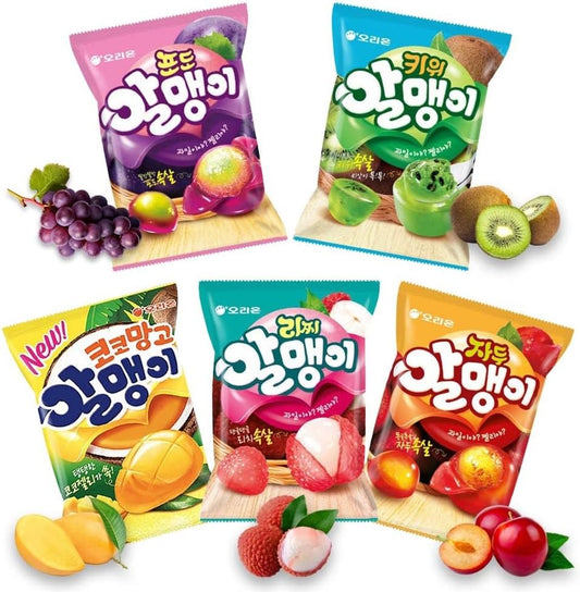 Korean Gummy, My Orion Juice, Assorted 5 Types (Grapes, Plum, Lychee, Kiwi, Mango), Individual Packaging, Popular Snacks, Sweet and Delicious Treats, Korean Sweets, Perfect as a Gift (5 Flavors (1.2