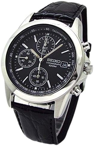 Seiko SND309P1 Chronograph Watch, Genuine Leather Strap Set, Genuine Seiko Distributed Product, Black