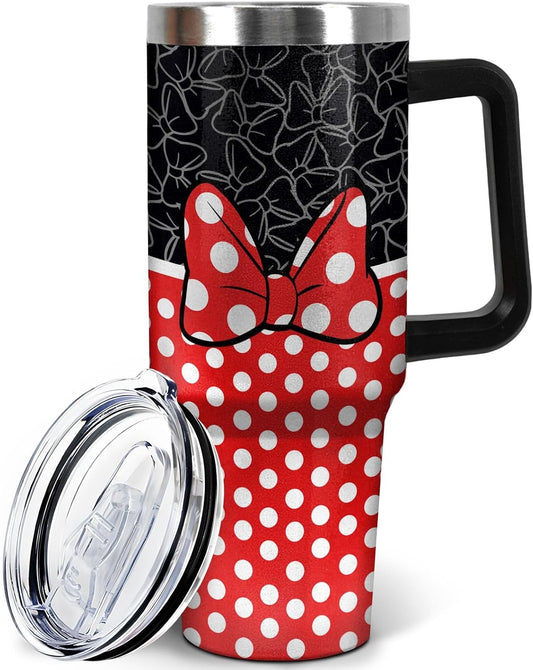 Sunmdecor Vaso de 40 onzas con asa y pajitas de silicona, vaso aislado de café con asa, vaso de 40 onzas con asa