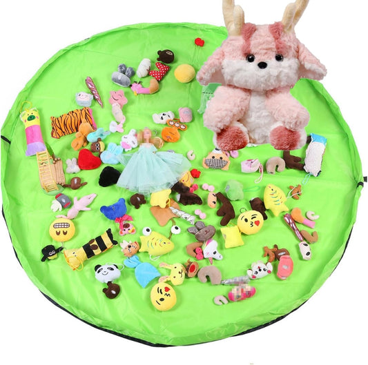 Samcos Toy Storage Bag, Children's Play Mat, Large Capacity, Diameter 59.1 inches (150 cm), Foldable Baby Toy Storage Bag, Easy Cleanup, Storage Supplies (Light Green)