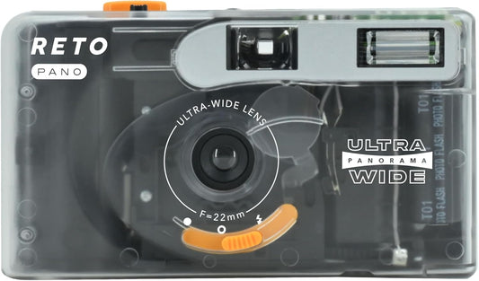 RETO PANO 35mm Film Camera - 22mm Wide Angle Lens, Panorama, Easy Switch, Cinematic Mode, Lens Cover, Built-in Flash, Reusable (Film and AAA Batteries Not Included) (Sheer White)