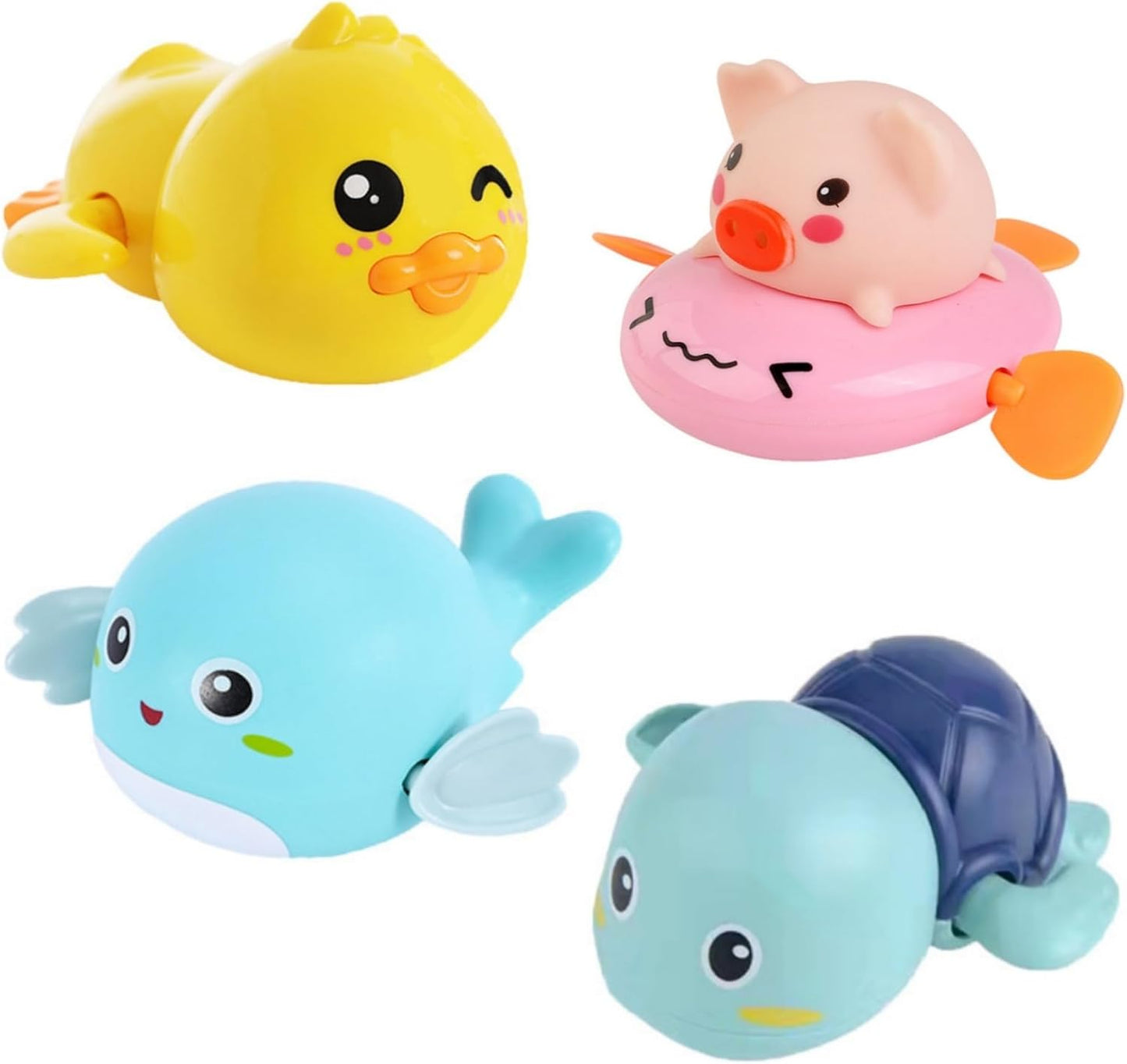 Bath Toy, Set of 4, Water Play, Pig, Turtle, Dolphin, Duck, Birthday Gift, No Batteries Required, Colorful (Random Color)