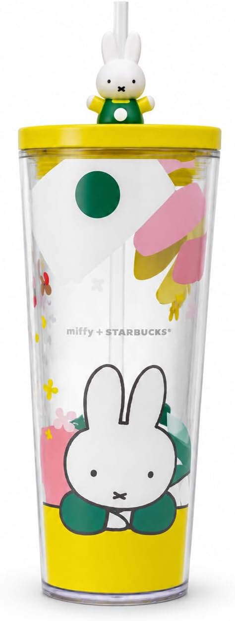 Starbucks x Miffy - Vaso frío de plástico de 24 oz (24.0 fl oz) con popote reutilizable y popote Miffy, vaso reutilizable sin BPA para bebidas frías, edición limitada coleccionable
