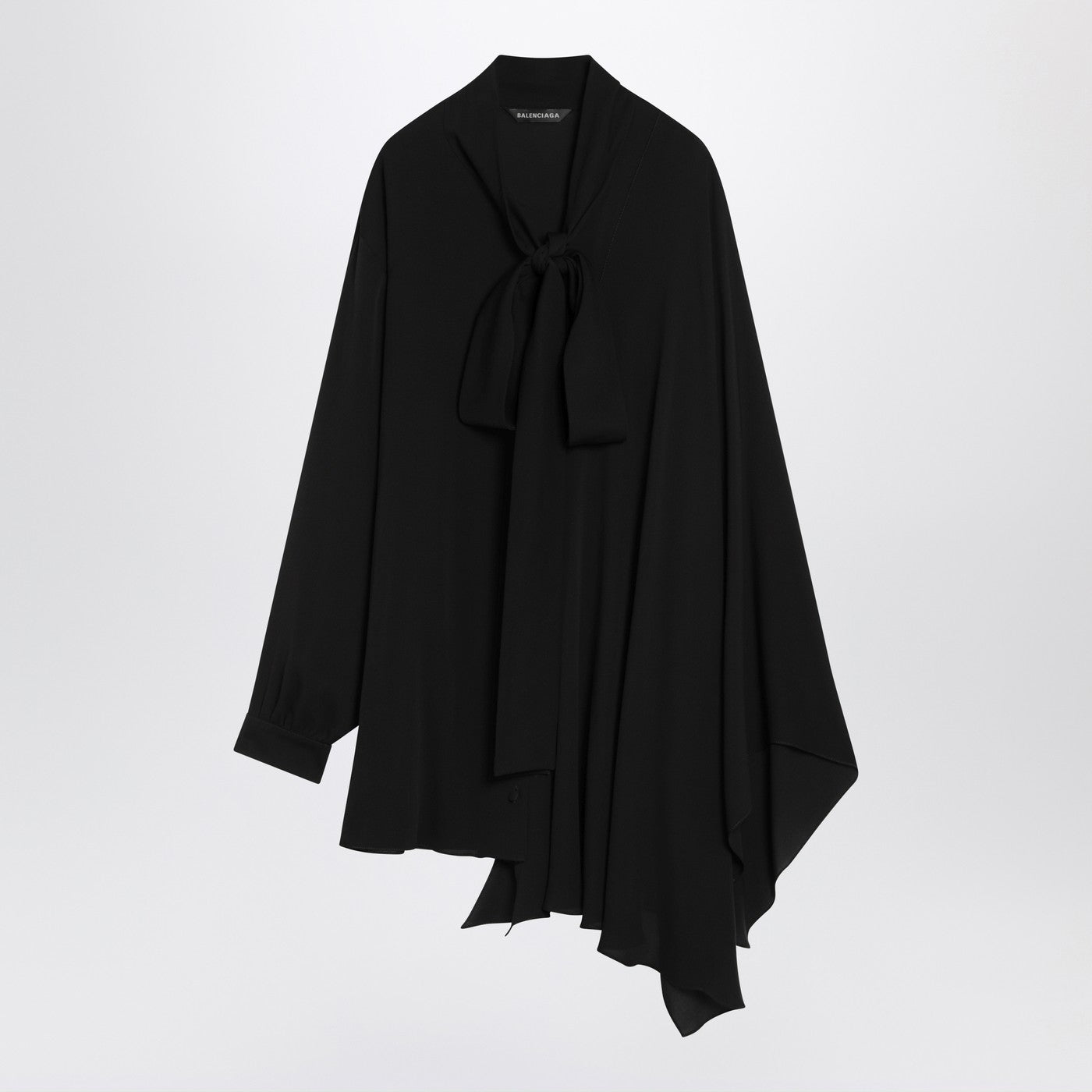 Balenciaga スカーフ付きバレンシアガ非対称の黒いシルクブラウス - Image 1