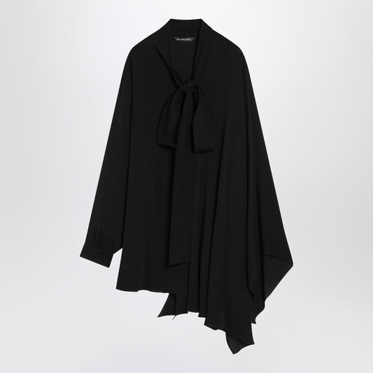 Balenciaga スカーフ付きバレンシアガ非対称の黒いシルクブラウス - Image 1