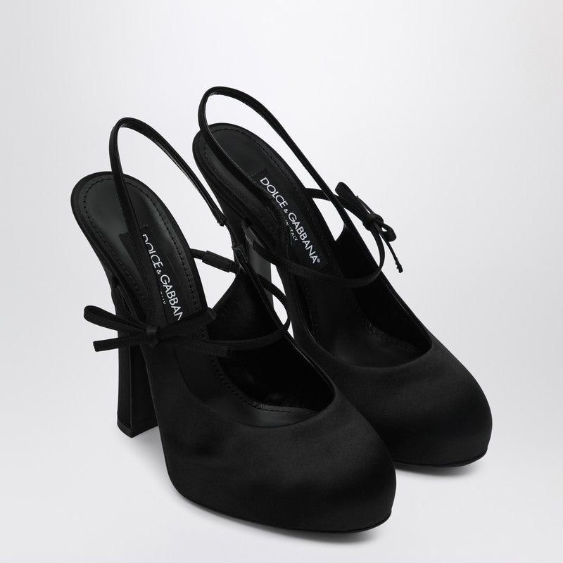 Dolce  Gabbana ドルチェ＆ガッバーナハイブラックサテンスリングバック - Image 1