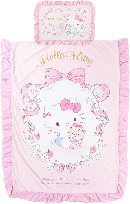 MORIPiLO Sanrio Duvet Cover and Pillowcase Set with Frills, Single (Hello Kitty Soft Peach Skin) Pink, 59.1 x 82.7 inches (150 x 210 cm), Cute Goods, Morishita Pillows 426100
