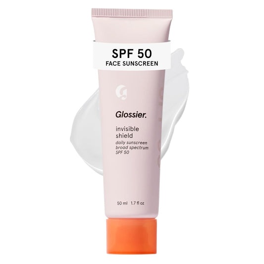 Glossier Invisible Shield Daily Face Sunscreen SPF 50 - Lightweight Gel Broad Spectrum UVA/UVB - No White Cast, Non-Comedogenic, Vegan - Smoothing Makeup Primer for Dry, Combo or Oily Skin, 50 mL