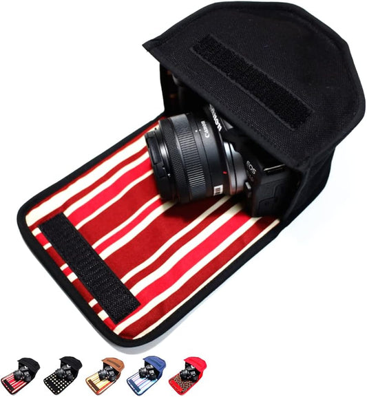 suono Canon EOS R10 Case RF-S18-45 IS STM Lens Handmade in Japan CANON Cover, black bordeaux stripe, Modern