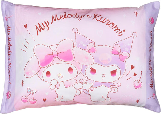 MORiPiLO Children's Pillow, Low Profile, My Melody and Kuromi, Sanrio Characters, Love Love Pink, Approximately 11 x 15.4 inches (28 x 39 cm), Skin-friendly 100% Cotton Fabric, Washable, Cover