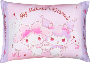 MORiPiLO Children's Pillow, Low Profile, My Melody and Kuromi, Sanrio Characters, Love Love Pink, Approximately 11 x 15.4 inches (28 x 39 cm), Skin-friendly 100% Cotton Fabric, Washable, Cover