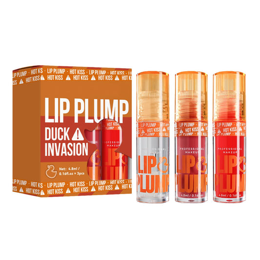 3 colores de pato Lip Plumper Gloss, imprimación de brillo hidratante, aceite de labios coreano no pegajoso, bálsamo labial hidratante para labios sexys y brillantes (juego A, 3 piezas/juego)